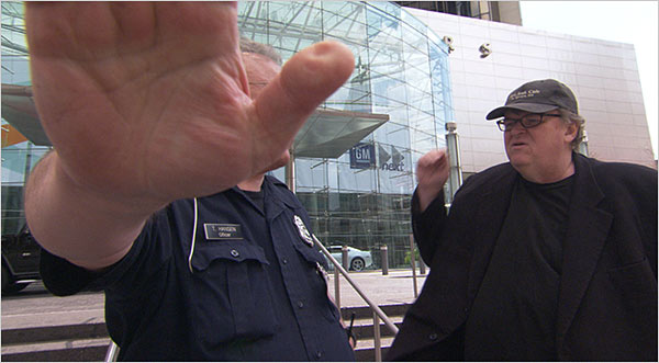 Michael Moore outside of General Motors (Photo: Overture Films)