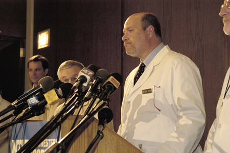 A hospital press conference after the shooting
Photo: IFC/Film4
