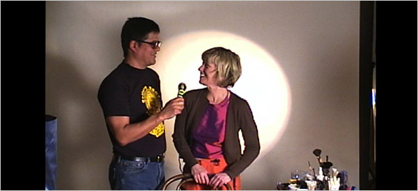 Paul H-O interviewing Cindy Sherman on GALLERY BEAT (Photo: Trela Media)