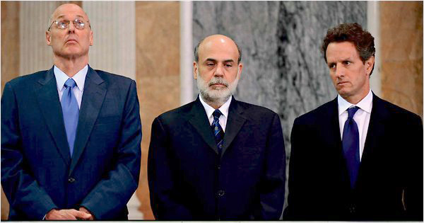Henry Paulson, Ben Bernanke and Timothy Geithner in INSIDE JOB (Photo: Sony Pictures Classics)