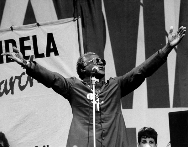 Archbishop Desmond Tutu at the Nelson Mandela Freedom March, 1988 in HAVE YOU HEARD FROM JOHANNESBURG (Photo: ACTSA)