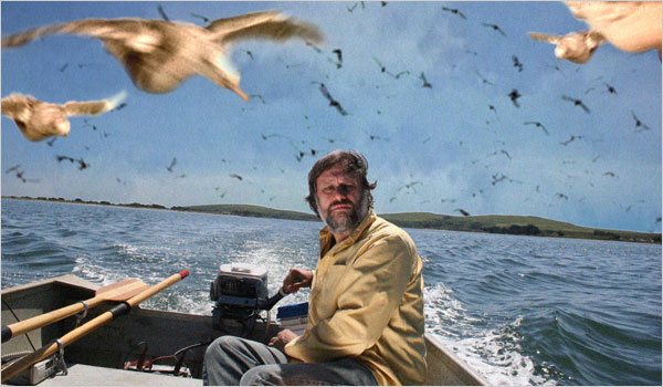 Slavoj Zizek in place of THE BIRDS' Tippi Hedren in THE PERVERT'S GUIDE TO CINEMA (Photo: P Guide)