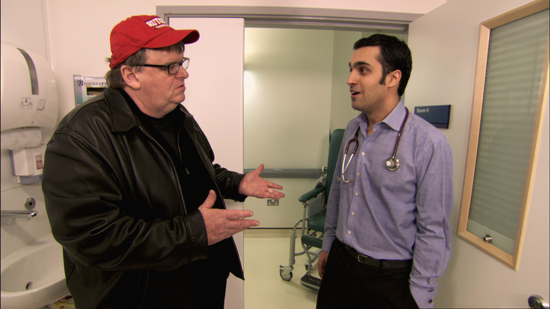 Michael Moore with a British physician
Photo: The Weinstein Company