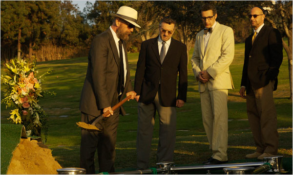From left, Bruce Willis, Robert De Niro, John Turturro & Stanley Tucci at a funeral (Photo: Magnolia Pictures)