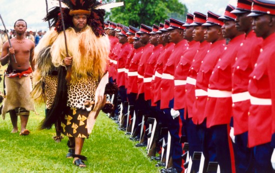 King Mswati III reviewing his troops
Photo: First Run Features